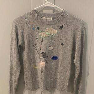 NWT Hannah Banana Gray Sweater with Whimsical Girl with Balloons Design Size 7